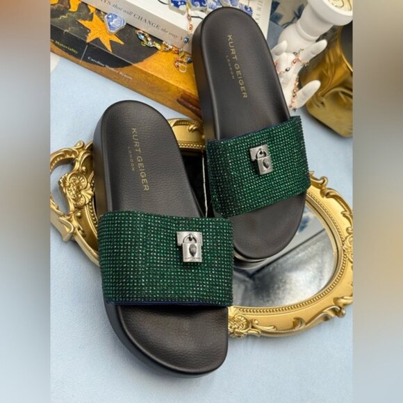 🆕 KURT GEIGER LONDON 🧿 NWOB Brixton Poolslide, Blue Green Crystals - Sz 37 US7 - Picture 8 of 15